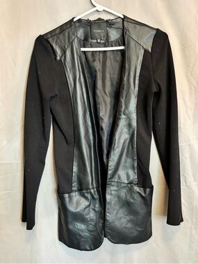 Dynamite Black Open Blazer with Faux Leather Panels